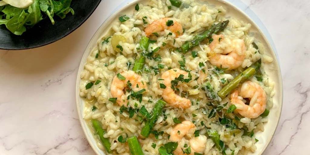 Asparagus and prawn risotto