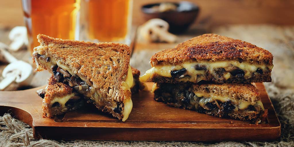 Wild mushroom, thyme and cheddar panini